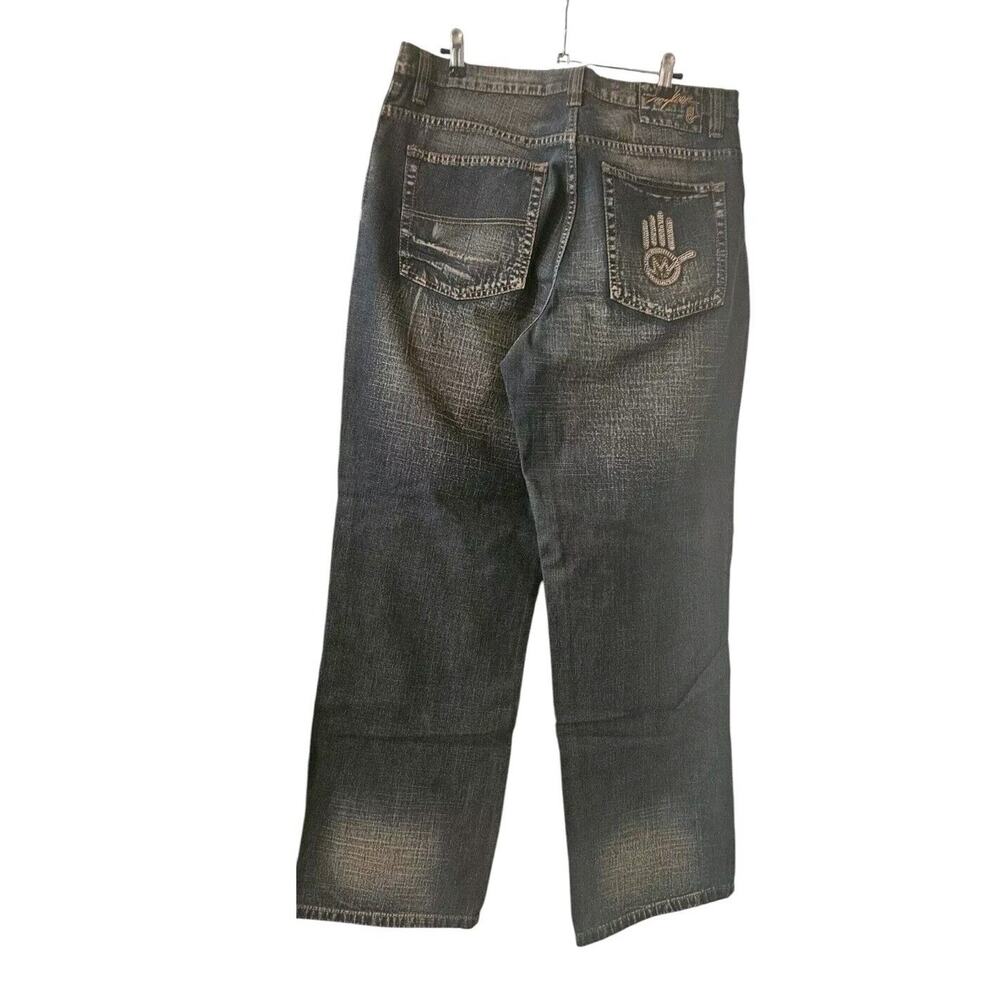 Miskeen Originals Mens Size 36 Jeans Dark Wash Brown Fade Rhinestone Pocket